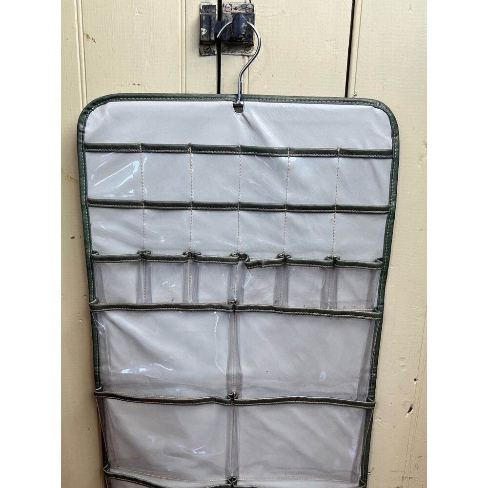 Vintage 1970 Green & Gold Accent Hanging Accessories & Jewelry Travel Organizer